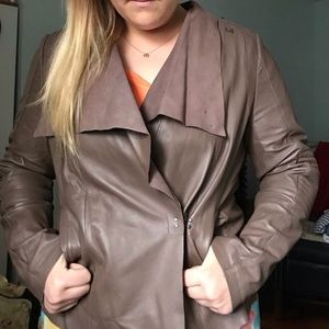 Trouvé Mauve Brown Leather Moto Jacket